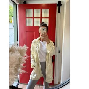 PrAna Lightweight Yellow Zip-Up Windbreaker Grey Floral Print Size Small